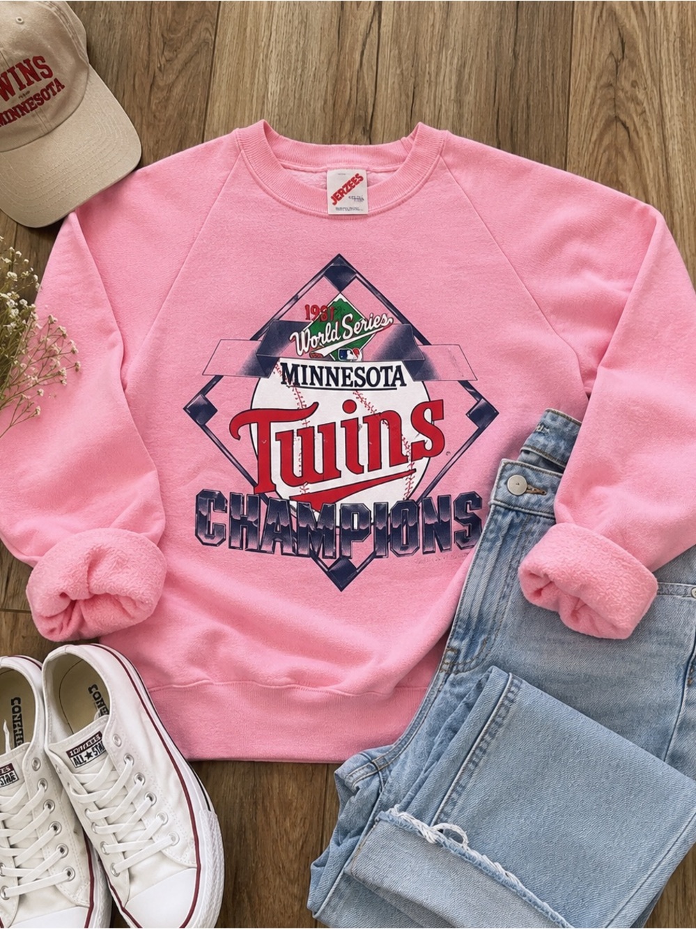 Vintage 1987 Minnesota Twins World Series Champions Pink Crewneck Sweatshirt MLB